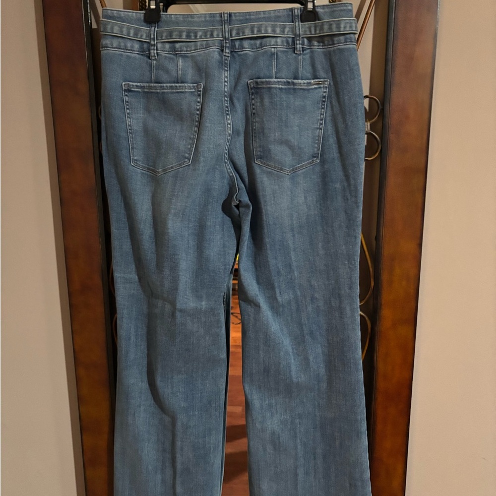 NWT White House Black Market Blue Trouser Jeans with Belt wide leg casual - Picture 2 of 4
